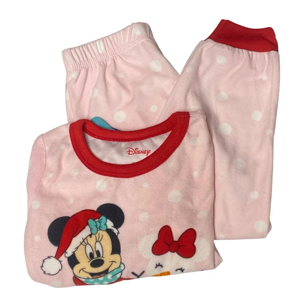 Disney Minnie‎ Mouse Christmas Pajamas Girls 4T Pink Polka Dot NWT